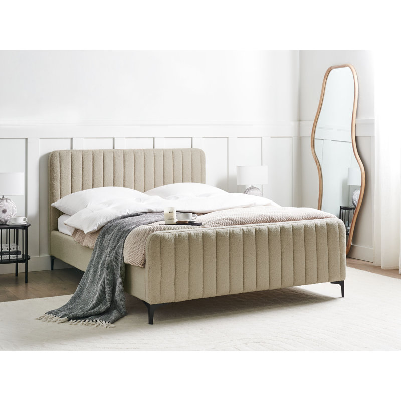 LUNAN Upholstered Bed, Beige, European Double (140 x 200 cm)