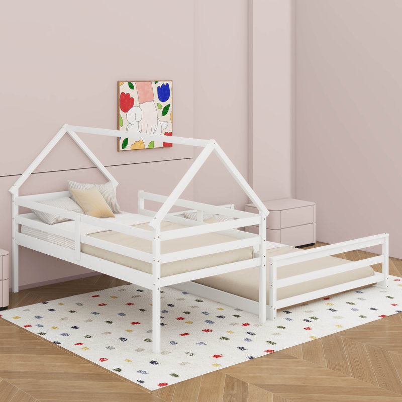 Lit superposé simple au dessus d'une chambre double avec échelle intégrée, Blanc