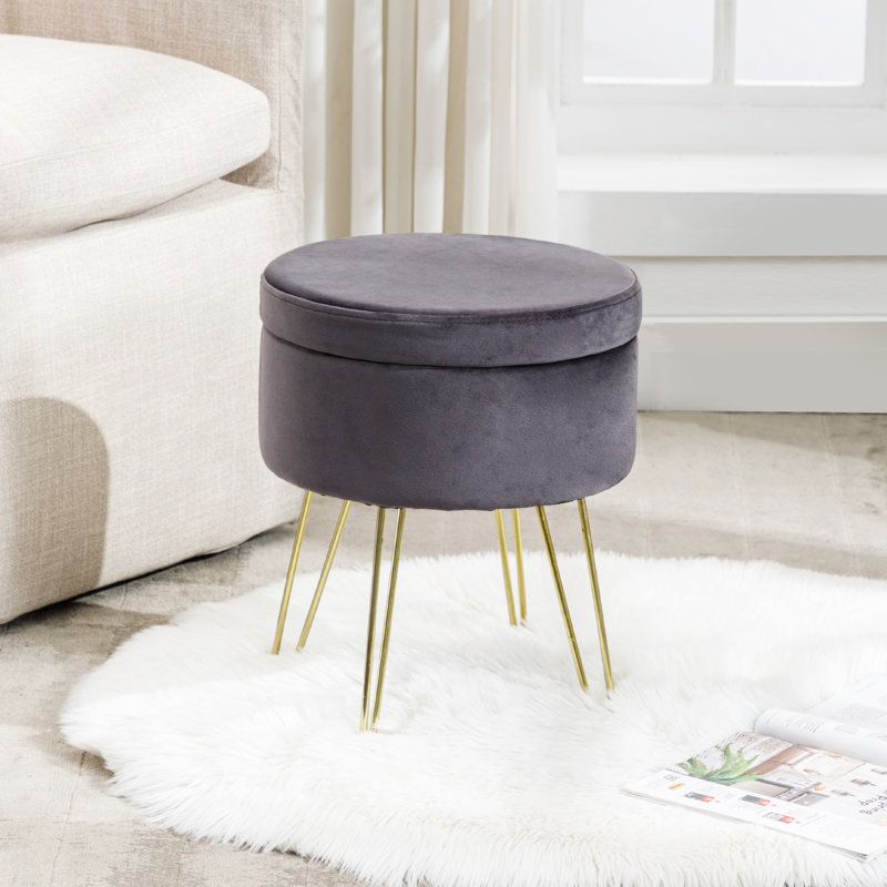 Tabouret de coiffeuse rembourré en velours Stefan Mid-Century, gris
