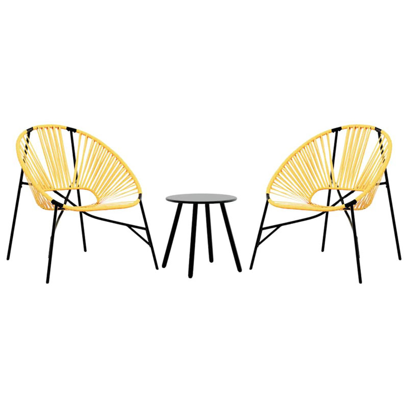 Garden Chair Set 3 Pcs Poly Rattan, Black/Yellow