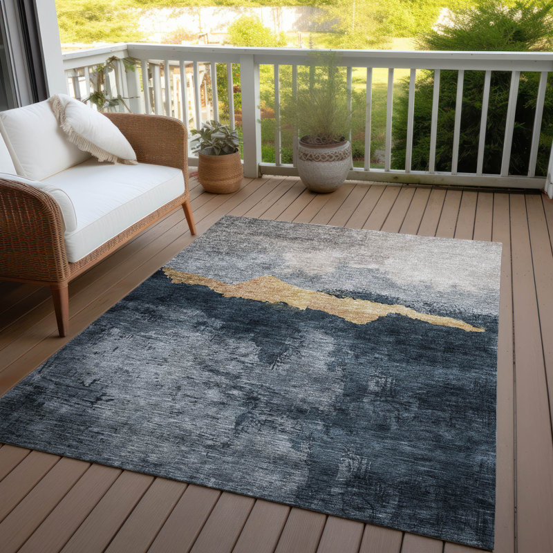 Blue and Beige Flat Woven Synthetic Washable Area Rug 10' x 14'