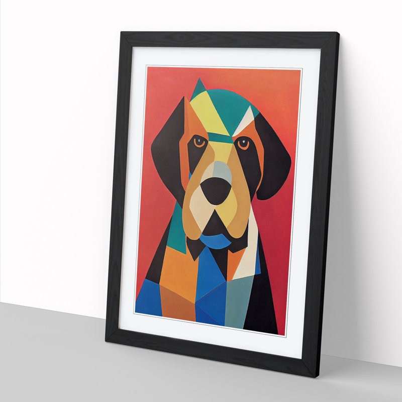 Basset Hound Cubism - Single Picture Frame Print, Black Framed, 64cm H x 46cm W