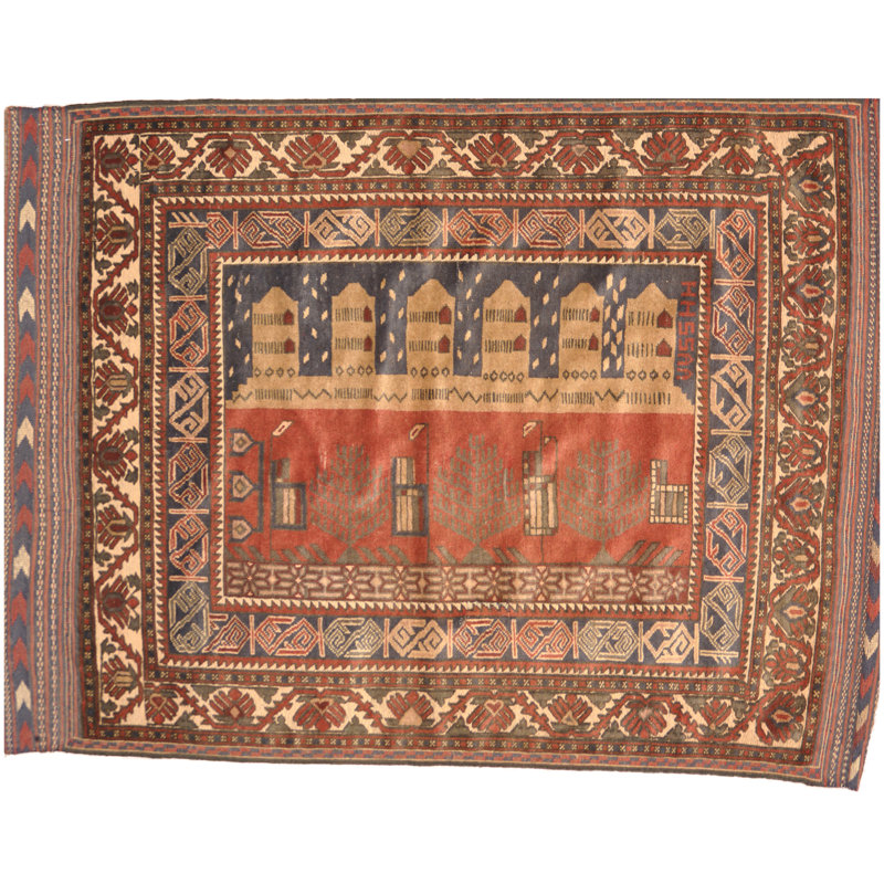 Tapis de zone en laine balouchi 4 pi 1 po x 5 pi 7 po one-of-kind à la main noué la Bavly
