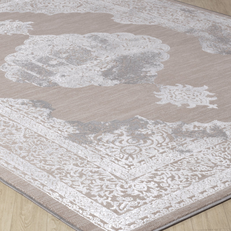 Beige Traditional Rug, Bordered Floral Easy to Clean Rug For Living, Dining Room, Bedroom, Rectangle 200 x 275 cm