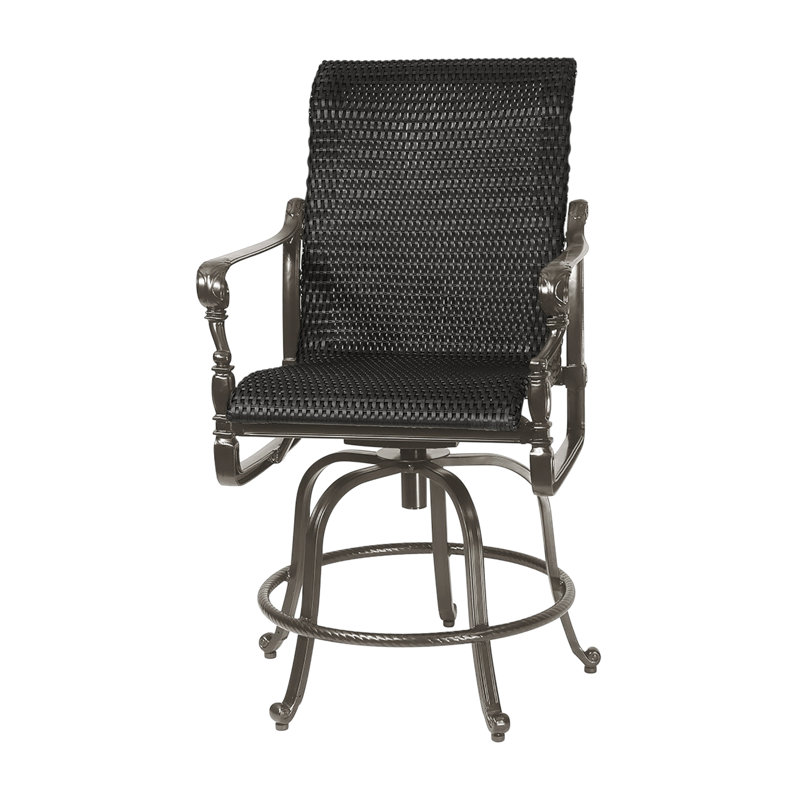 Grand Terrace Woven Swivel Rocking Balcony Stool, Mahogany, Vintage