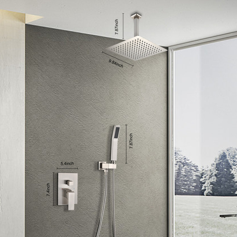 Combo de douche complet avec valve brute, Nickel brossé