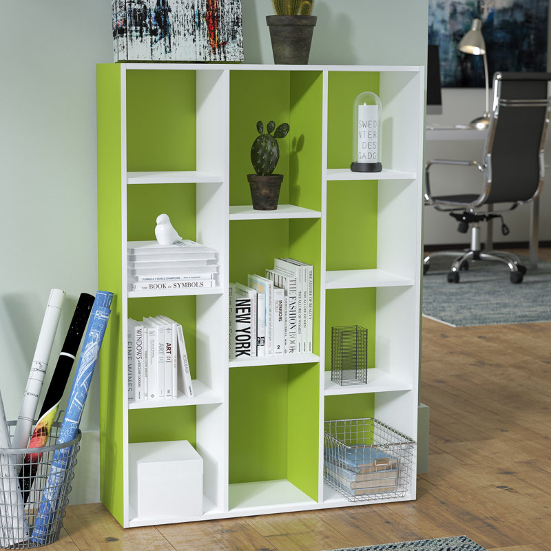 Placentia 11-Cube Reversible Open Shelf Bookcase, White/Green