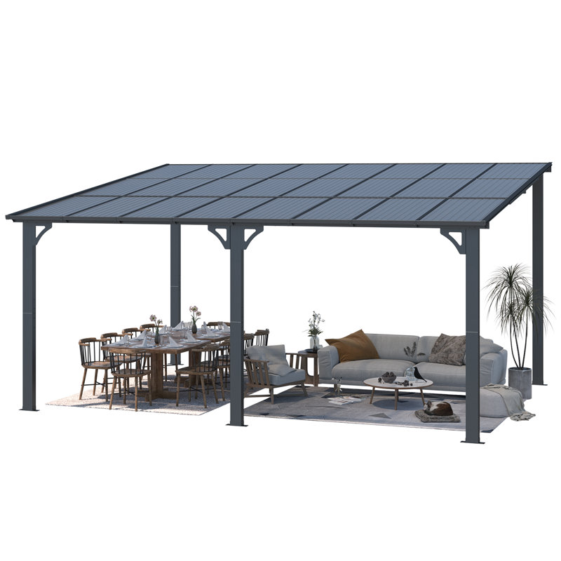 Aluminum Pergola with Canopy, Black, 16 ft x 12 ft