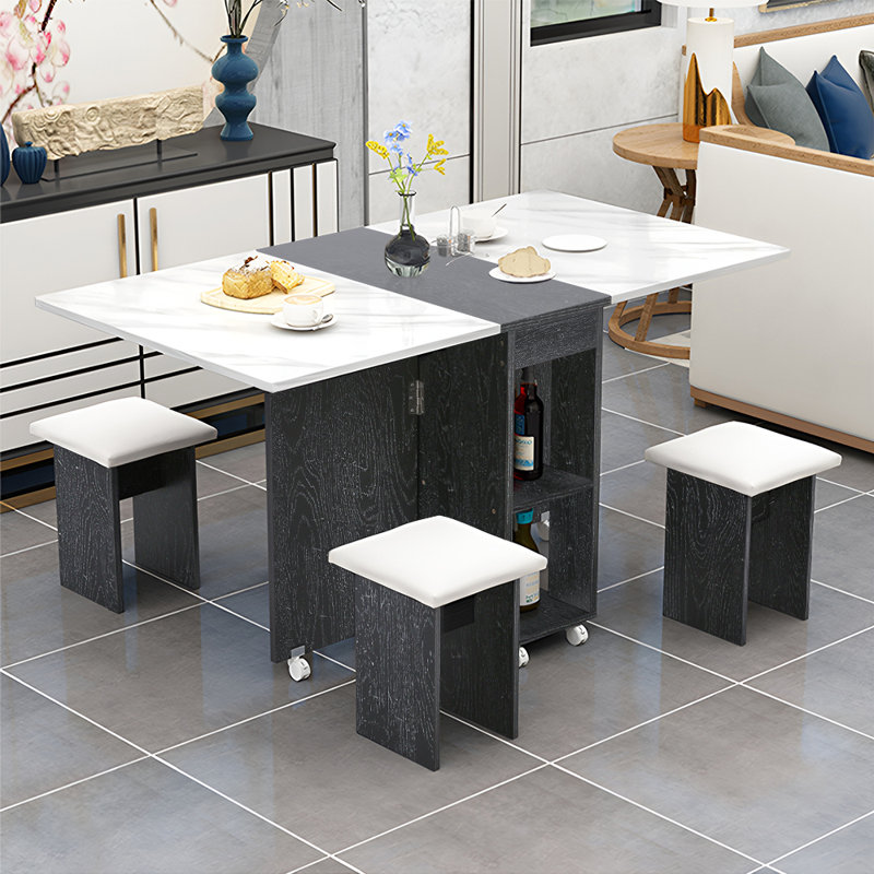 4 - Person Dining Set, Black/White, Black, Black