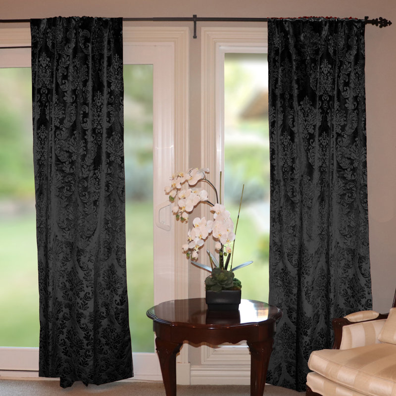 Rideau en velours, L 54 po x L 96 po, Noir