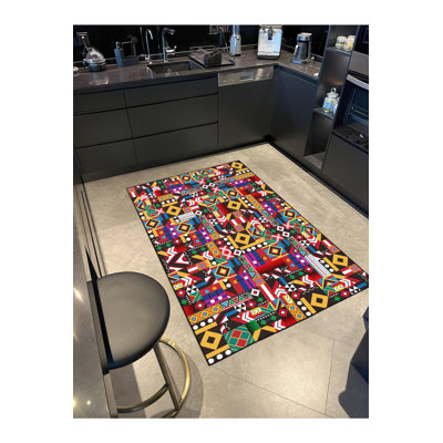 Tapis multicolore à motif géométrique à motif géométrique lavable