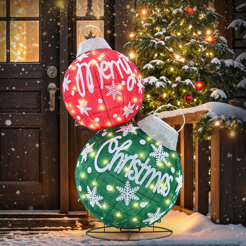Grandes boules de Noël lumineuses empilables et pliables, décorations de Noël DEL 3D préilluminées avec base et télécommande