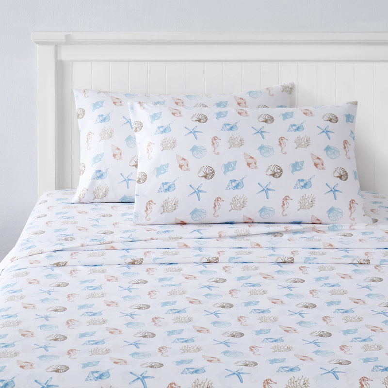 Kids' Printed Bright & Fun Microfiber Sheet Sets, Full, Seashells