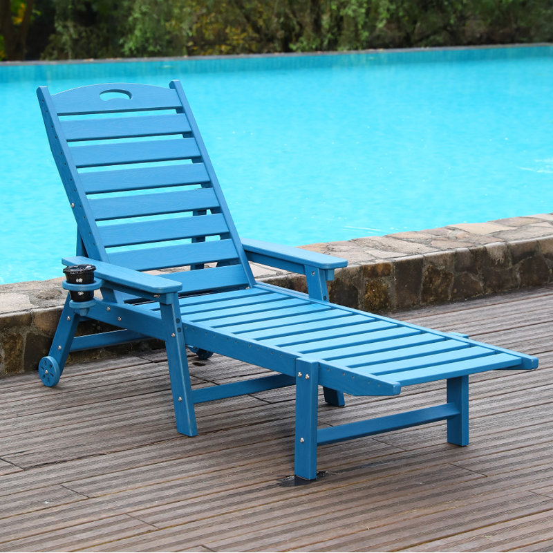 Méridienne en PEHD pour l'extérieur, chaises longues pour piscine avec dossier réglable à 4 positions, supporte jusqu'à 400 lb pour la terrasse au bord de la piscine (bleu)