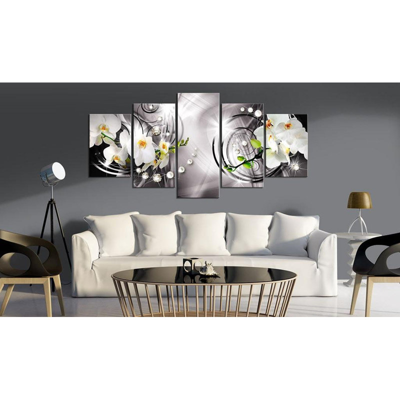 Orchidée, perles et diamants sur toile, reproduction de 5 pièces, H 20 po x l 40 po x P 0,7 po
