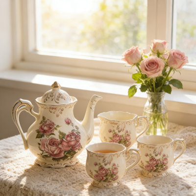 Vintage Rose Porcelain Tea Set For 4 With Teapot, Cups, Serving Tray, And Spoons - Elegant Floral Tea Party Gift Set