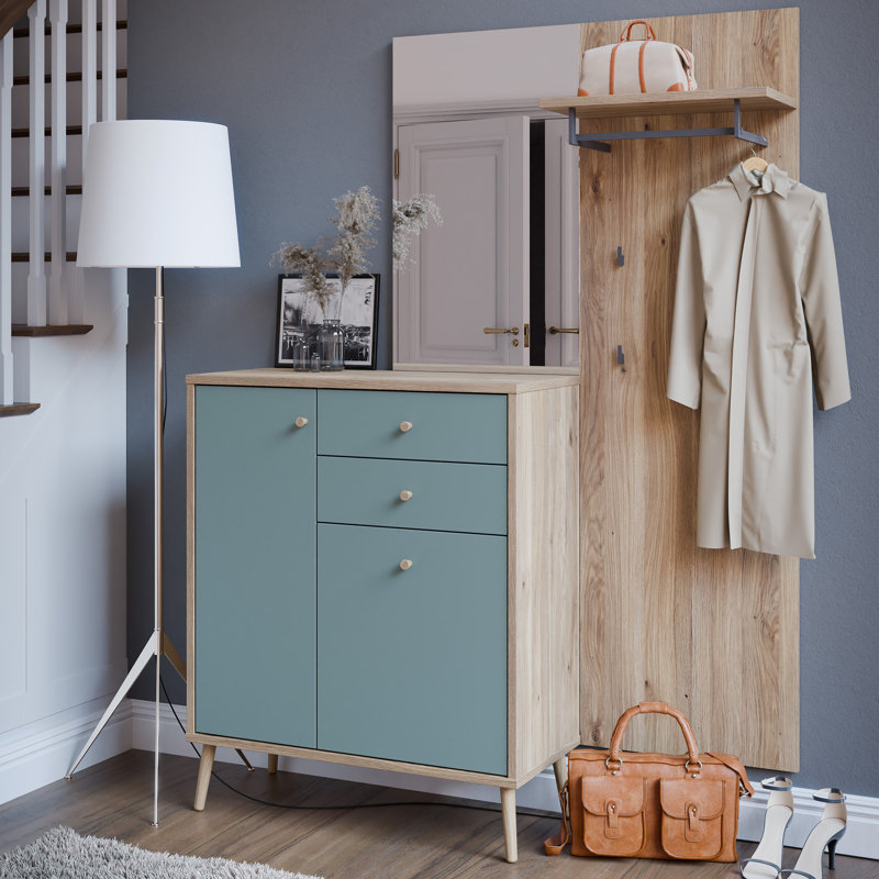 Middleway Hall Tree 56.1cm Wide with Shoe Storage, Beige/Sage