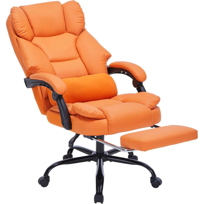 Fauteuil de bureau avec repose-pieds, fauteuil de bureau de direction avec accoudoirs, fauteuil d'ordinateur inclinable avec roues et support lombaire, fauteuil pivotant confortable en similicuir pour bureau à domicile