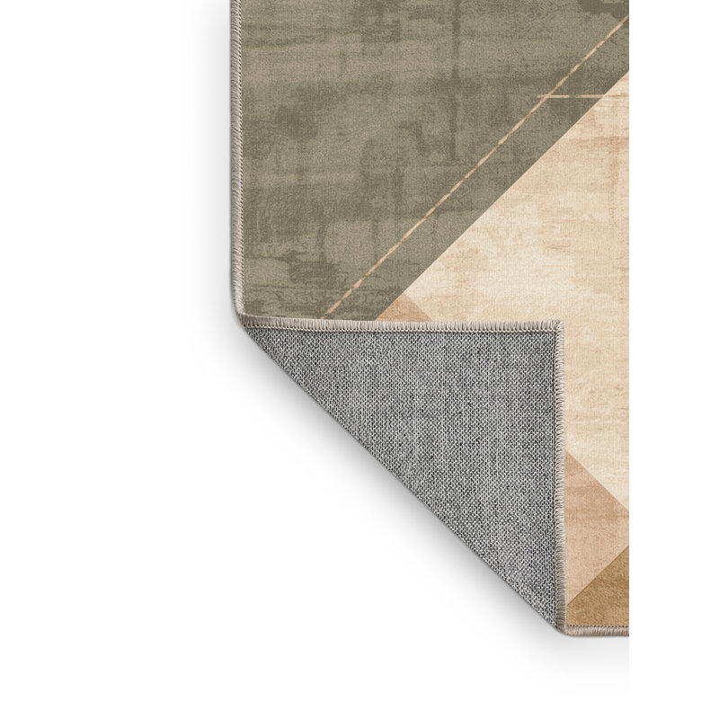 Tapis beige texturé BCBG lavable à la machine à motifs et textures - reliure beige, 3 X 5