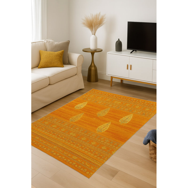 Tapis tissé orange traditionnel Mosso, 4'7" x 6'7"
