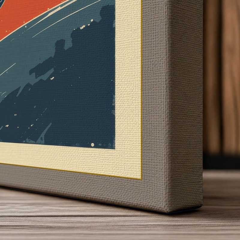Rocket to the Stars Retro 1 Piece Wrapped Canvas Wall Art, 18x12 - 45.7 x 30.5 cm, Taupe Border