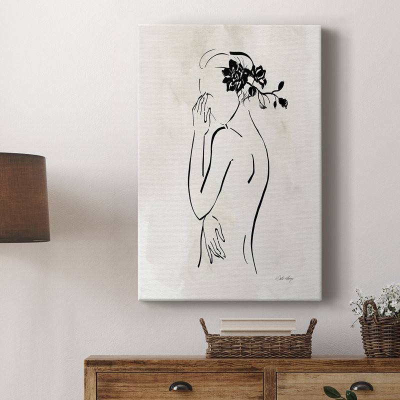 Dessin au trait romantique II - galerie Cavas, H 18 po x l 12 po