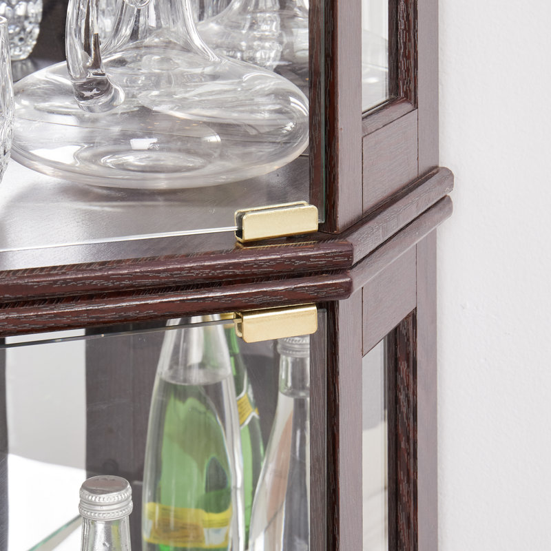 Armoire de coin de salon en cerisier foncé - vitrine en verre avec tablettes réglables et portes vitrées lumineuses