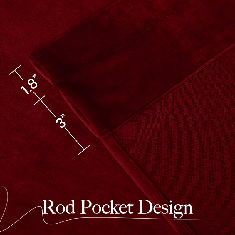 Velvet Curtains Thermal Insulated Sound Reducing Heavy Matt Heat & Chill Resistant Drapes for Home Decoration, 2 Panels, Red