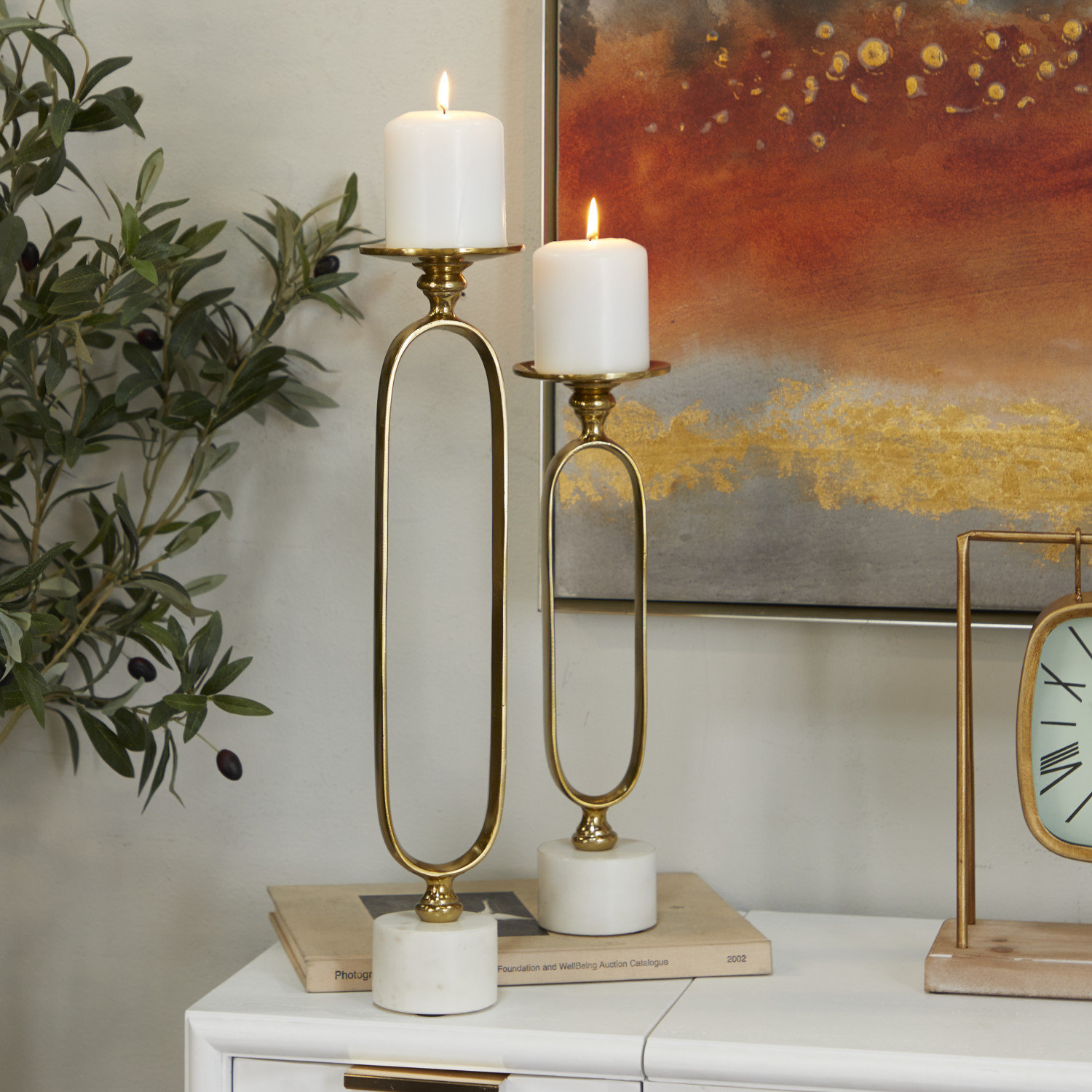 2-Piece Genuine Marble Candlestick Set, Gold