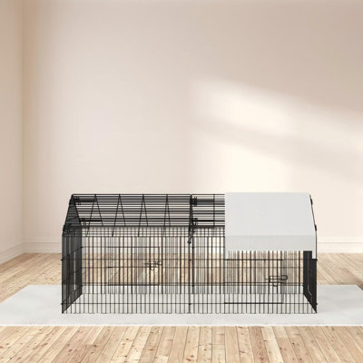 Large Metal Chicken Coop for 10 Chickens,Heavy Duty Reinforced Wire Mesh Run w/Waterproof & Anti-UV Cover,Secure Lock for Chickens/Ducks/Rabbit