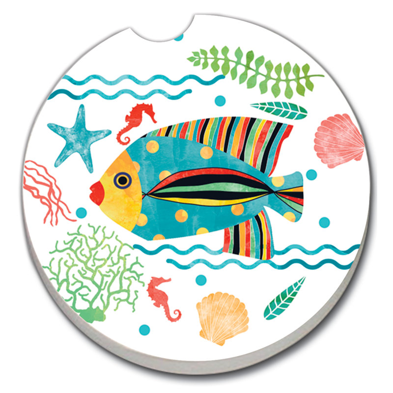 Stoneware Round 2 Piece Car Coaster Set