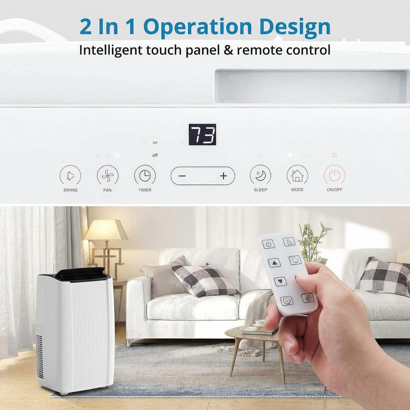 Climatiseur portatif 14 000 BTU Unité de climatisation 5-en-1 Ventilateur sec Télécommande jusqu'à 650 pieds carrés Affichage à DEL