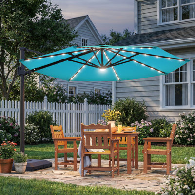 11' Deluxe Solar LED Lighted Patio Umbrella with 360-Degree Rotation and All-Weather Fade-Resistant Canopy with Base