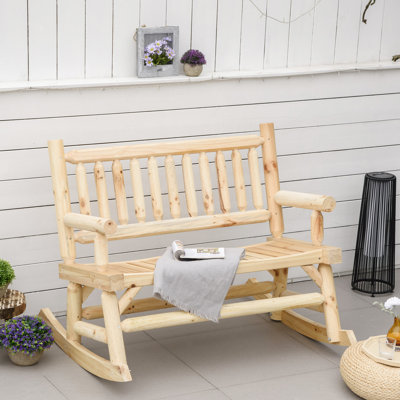 2 chaises berçantes en bois avec un design de bûches classique - construction, cour arrière, patio, jardin, capacité de 550 lb, naturel pour les espaces de vie extérieurs