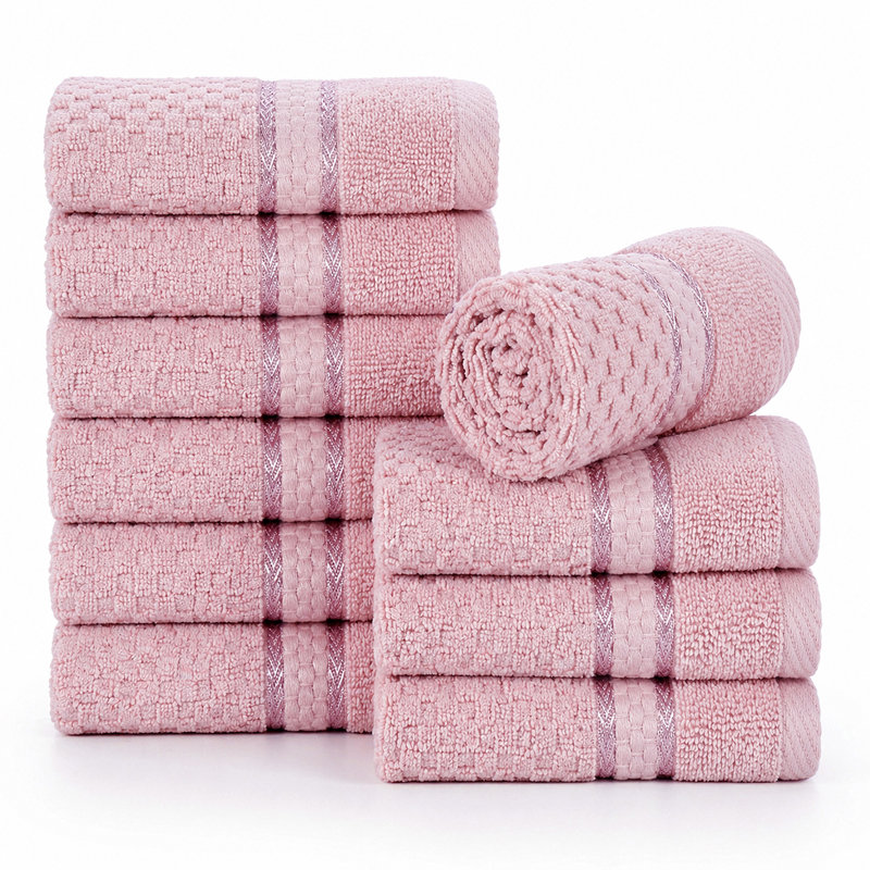 Essuie-mains texturés 100% coton Mulaayam, Rose tendre, Essuie-mains - paquet de 10