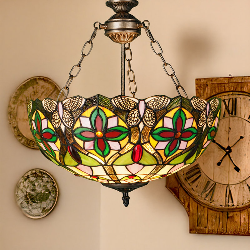 Luminaire suspendu rétro en vitrail de style rétro Tiffany 15,7 pouces avec 3 lumières