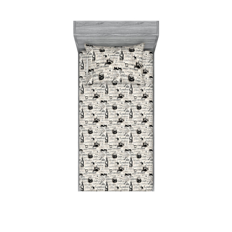 Drap-housse et taie décorative Ambesonne rétro lettrage Big Ben gris coquille d'œuf