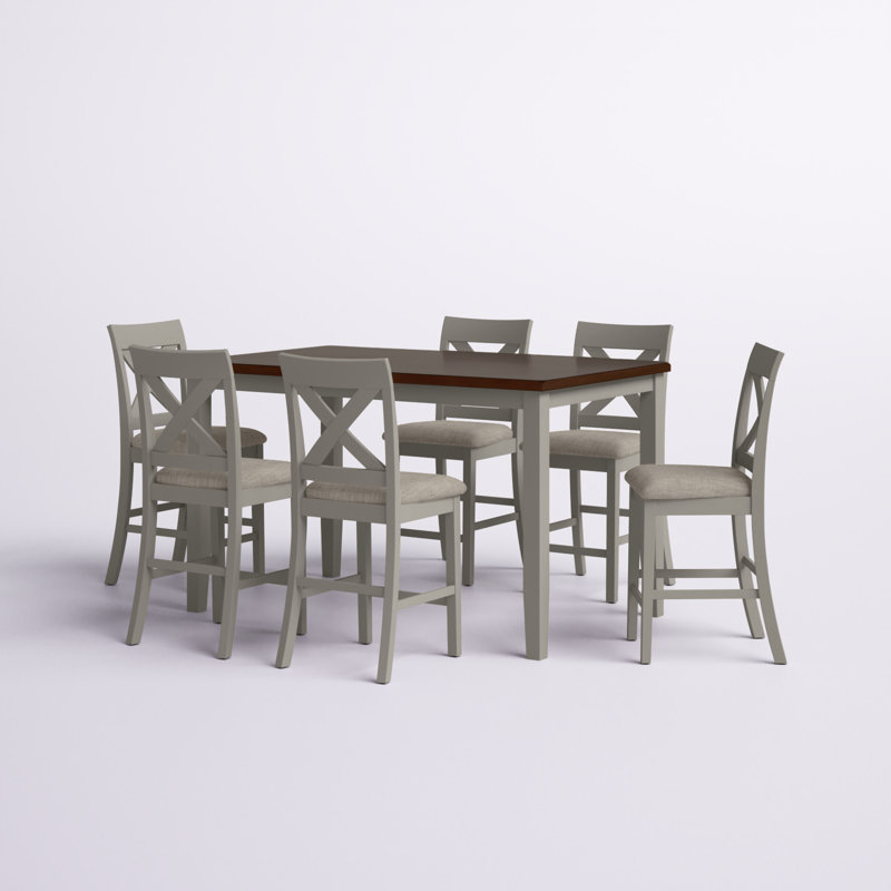 Ketron 6-Piece Counter Height Dining Set w/ Upholstered Seats, Light Gray