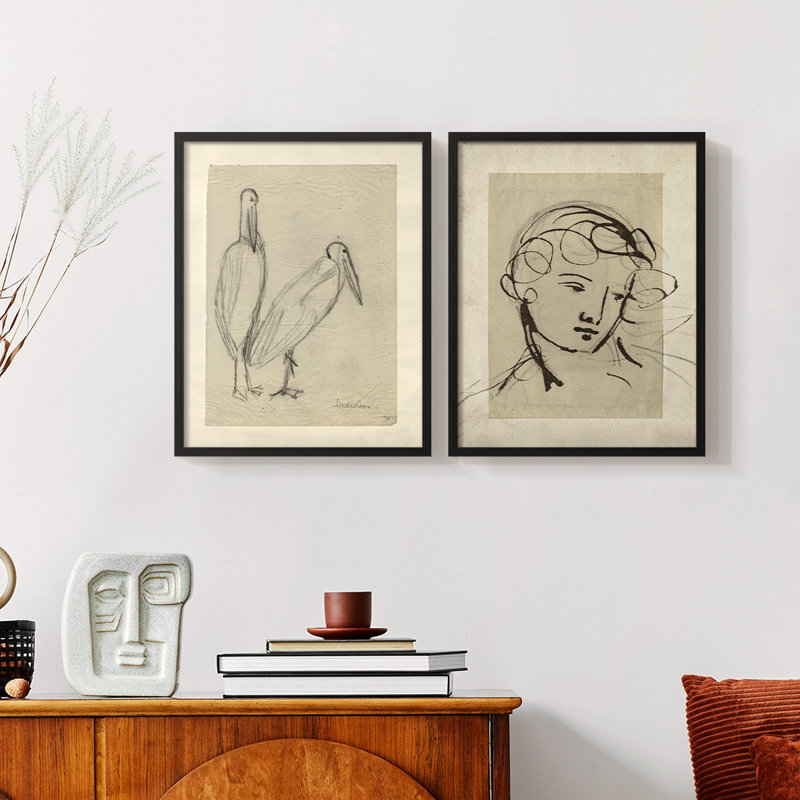 "Croquis rétro II", 2 pièces, Noir, H 10 po x l 16 po