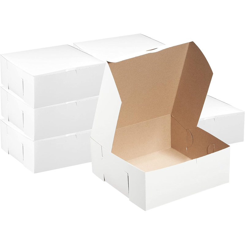 Boîtes à pâtisserie en carton blanc 8 x 8 x 4 Ecoqualité - pour pâtisseries, biscuits, gâteaux, tartes, boîtes-cadeaux et fêtes de naissance (500)