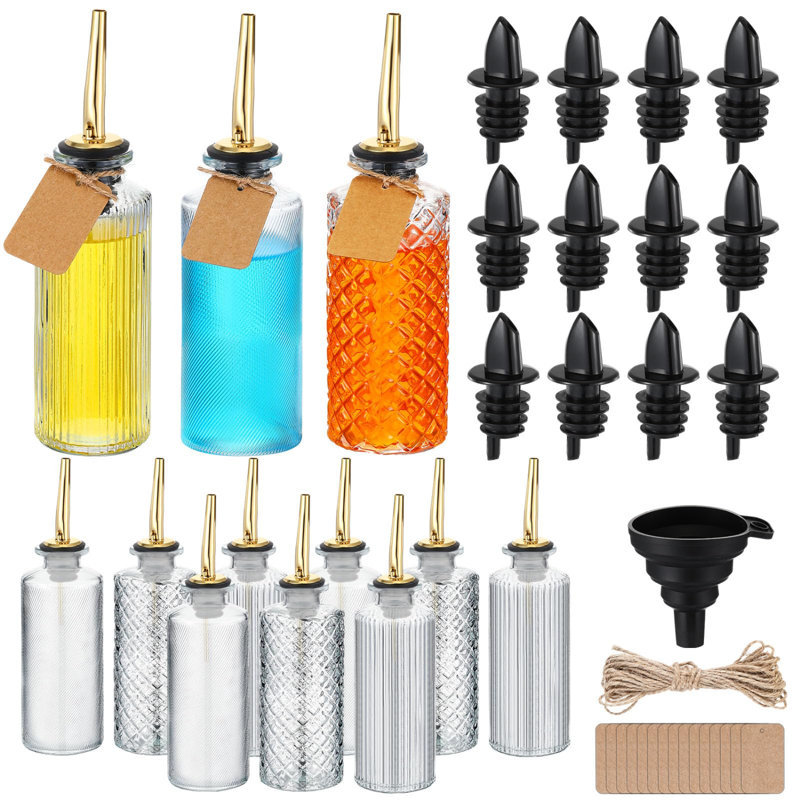 12 Sets Glass Coffee Syrup Bottles Simple Syrup Dispenser Bottles With Pourers Dust Lids Labels And Funnel Coffee Bar Accessories Glass Dispenser(Basic Style)