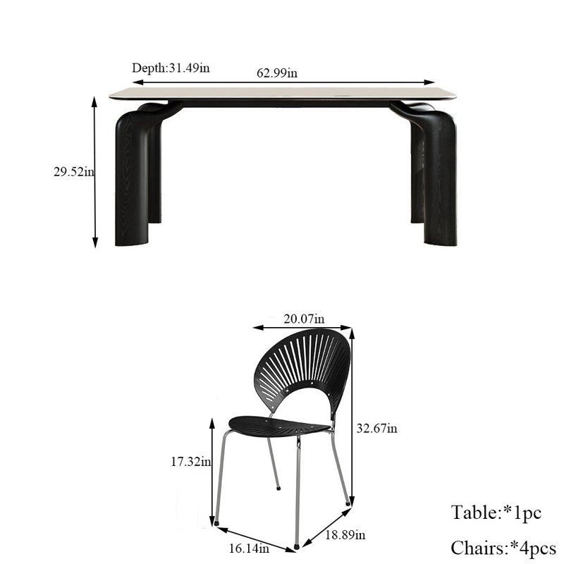 Ensemble de salle à manger rectangulaire Dibru 31,49 po, H 29,52 po x L 62,99 po x l 31,49 po