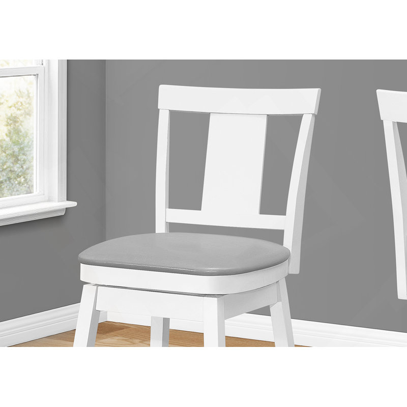 Tabouret de bar, ensemble de 2, pivotant, hauteur de comptoir, cuisine, bois blanc, aspect cuir gris, transitionnel