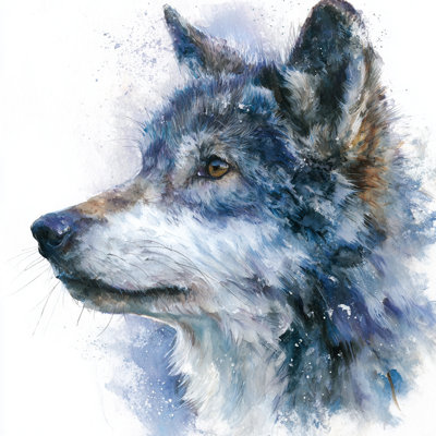 Loup en aquarelle, art mural sur toile
