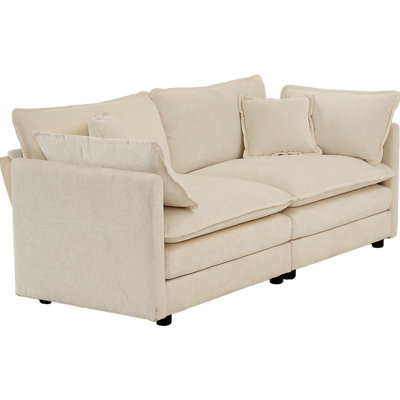 Modulaire avec canapé 2 places et repose-pieds, style chenille beige en tissu doux