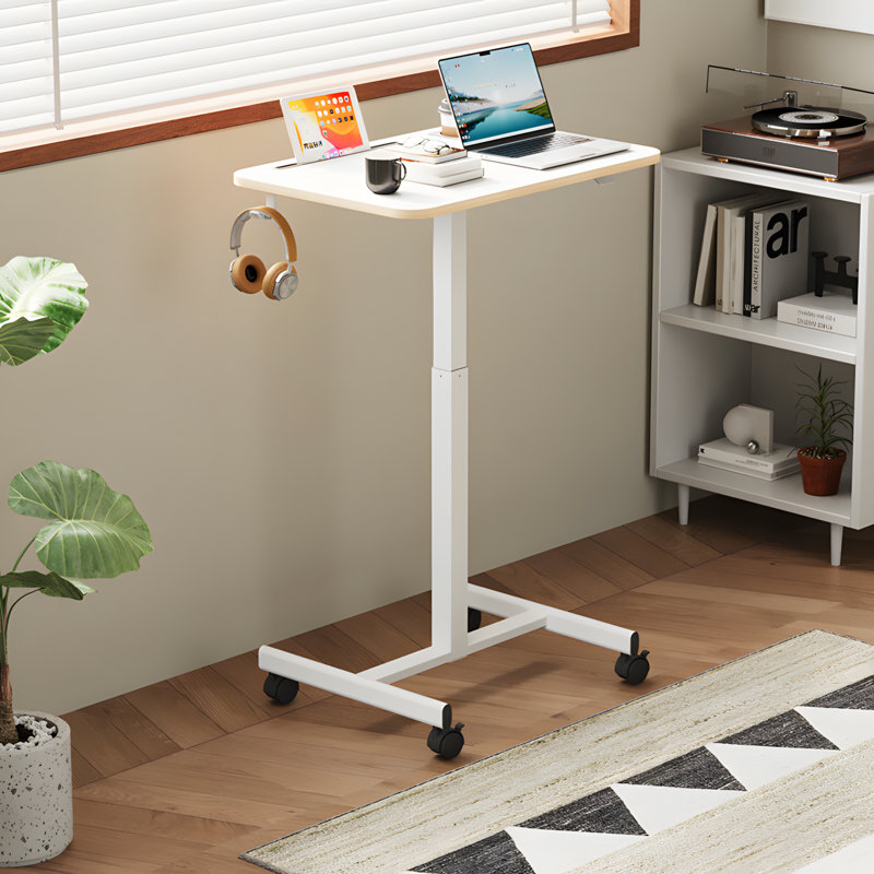 Adjustable Height Mobile Laptop Desk - Rolling Standing Computer Table With Locking Wheels For Home Office And Workspace