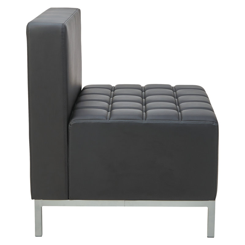 Black Tufted Upholstered Armless Slipper Chair with Steel Legs