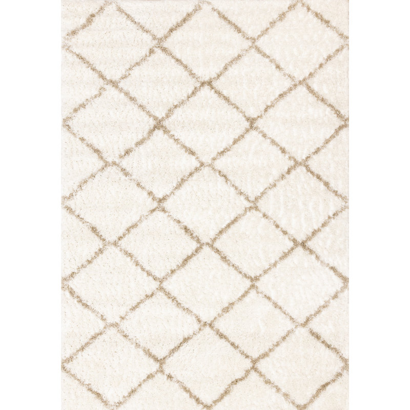Bonilla Cream Beige Trellis Geometric Shag Rug, Rectangle 6'7" x 9'7"