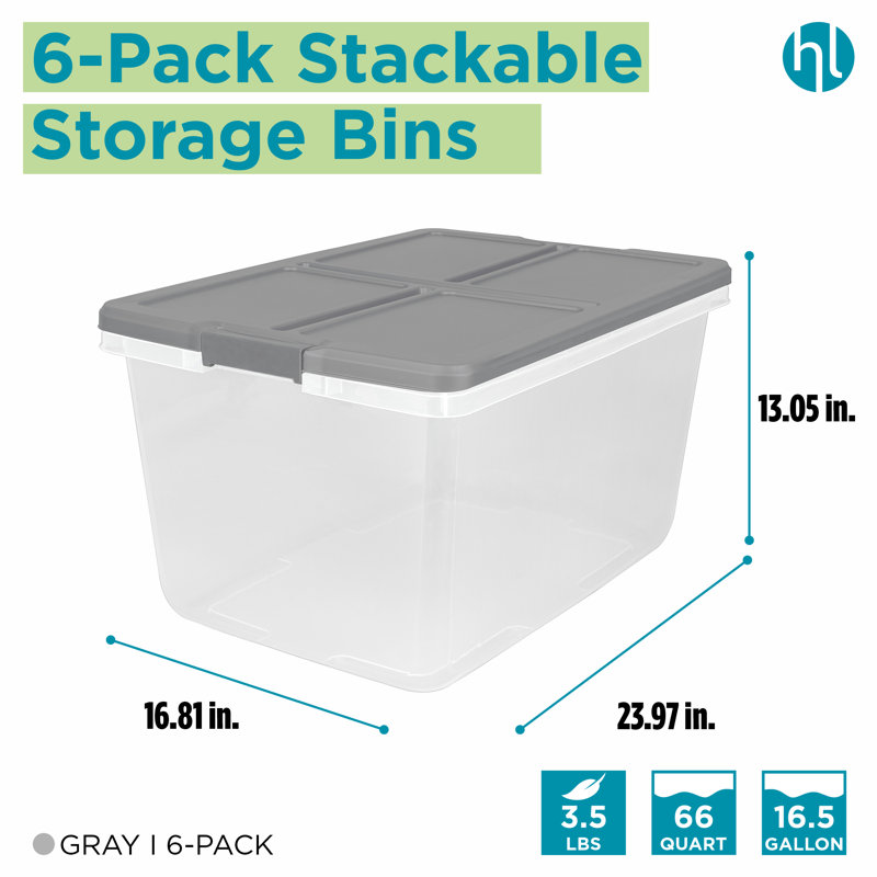 66 Qt Latched Storage Container 6-Pack