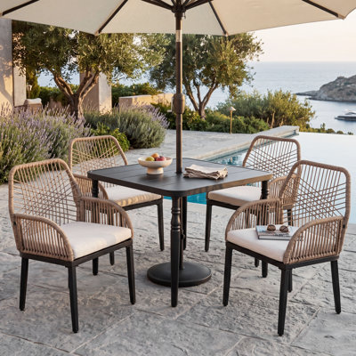 Ensemble de salle à manger pour patio en métal avec trou de parasol et coussins à fermeture à glissière